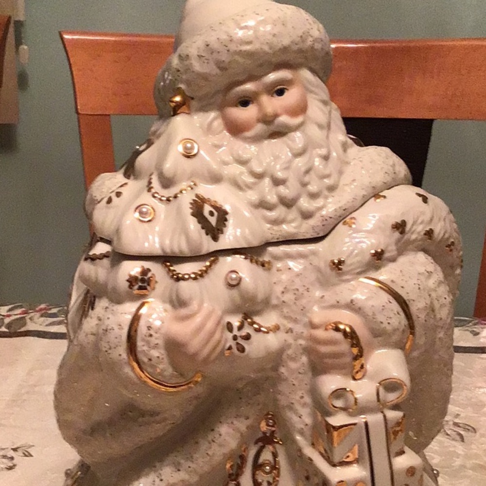 LENOX FLORENTINE AND PEARL SANTA COOKIE JAR A VERY RARE FIND - Picture 4 of 9